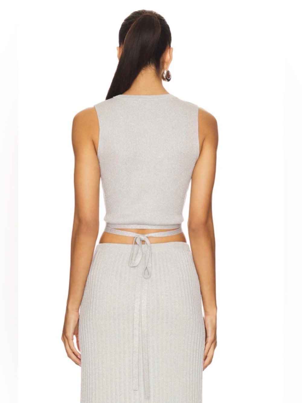 STEVIE Cropped Lurex Tie Ribbed Tank NWOT sand dollar - Picture 4 of 4